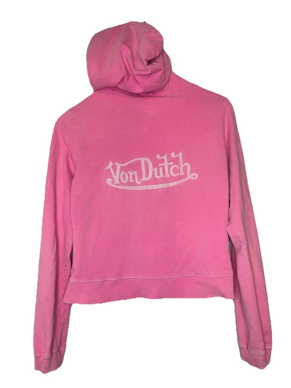 Von Dutch Women's Medium Faded Hot Pink Zip Up Hoodie Pockets Flaw Y2K VTG